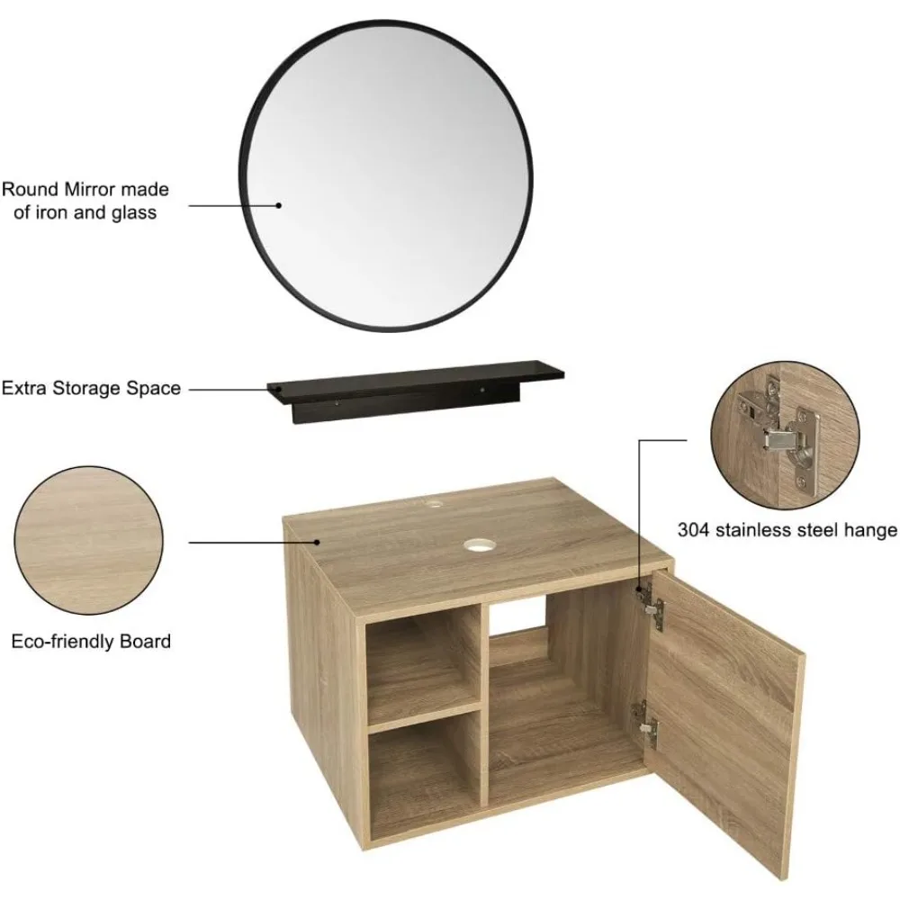 Wall-Mounted Bathroom Vanity with Mirror,Vanity Bathroom with Door Storage