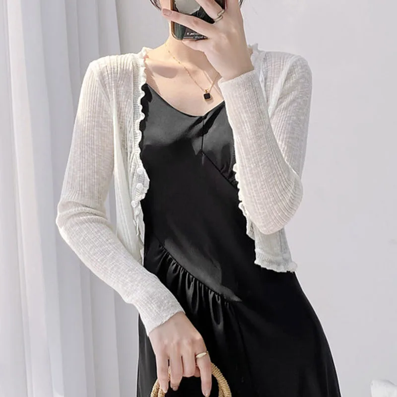 Suéter Branco de Tricô com Decote em V para Mulheres, Cardigans Novos de Manga Longa, Suéter de Tricô para Mulheres, Tops Femininos Q4014