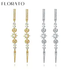 57mm long 925 Sterling Silver Earrings Moon Star Pendant Retro Totem Earrings Trendy Long Earrings Fashion Party Jewelry gifts
