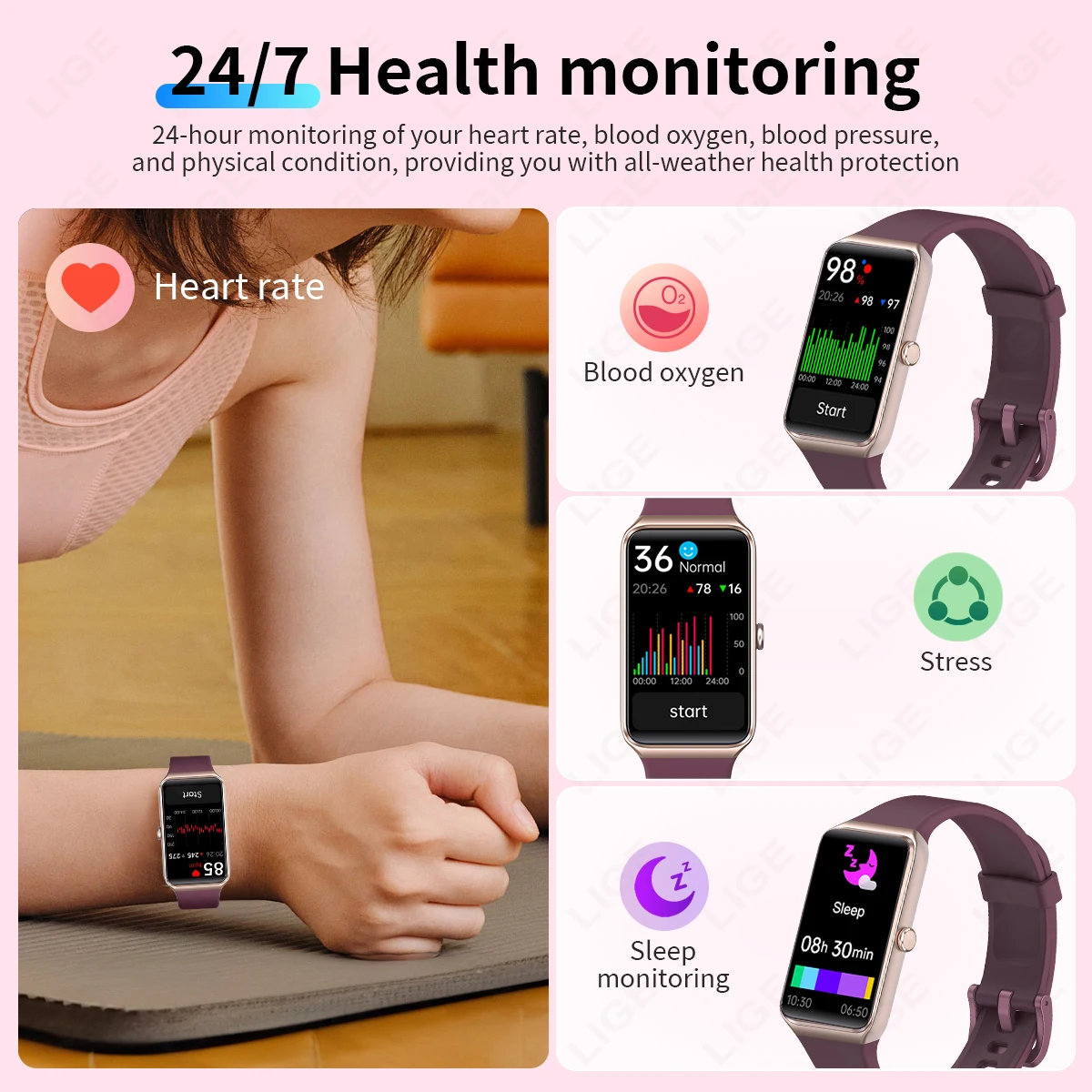 Reloj inteligente a la moda para mujer, monitorización de la presión arterial, pulsera deportiva para Fitness para hombre, relojes inteligentes con pantalla HD de 1,47 pulgadas para Xiaomi