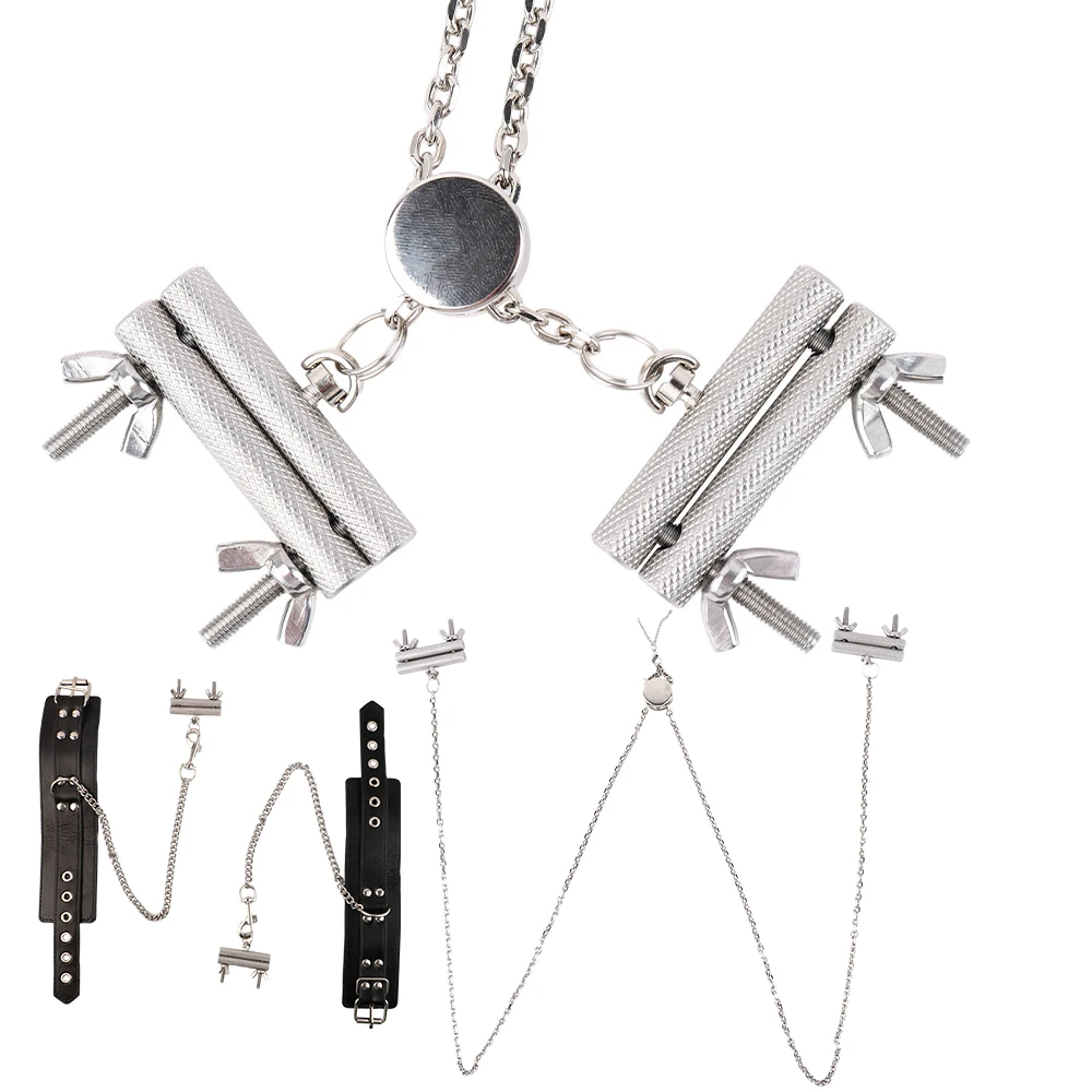 QKKQ Stainless Steel Nipple Clamp With Lock Finger Sleeve Wrist Restraint Nipples Bondage Pleasure Mesh Gloves BDSM Adult Game