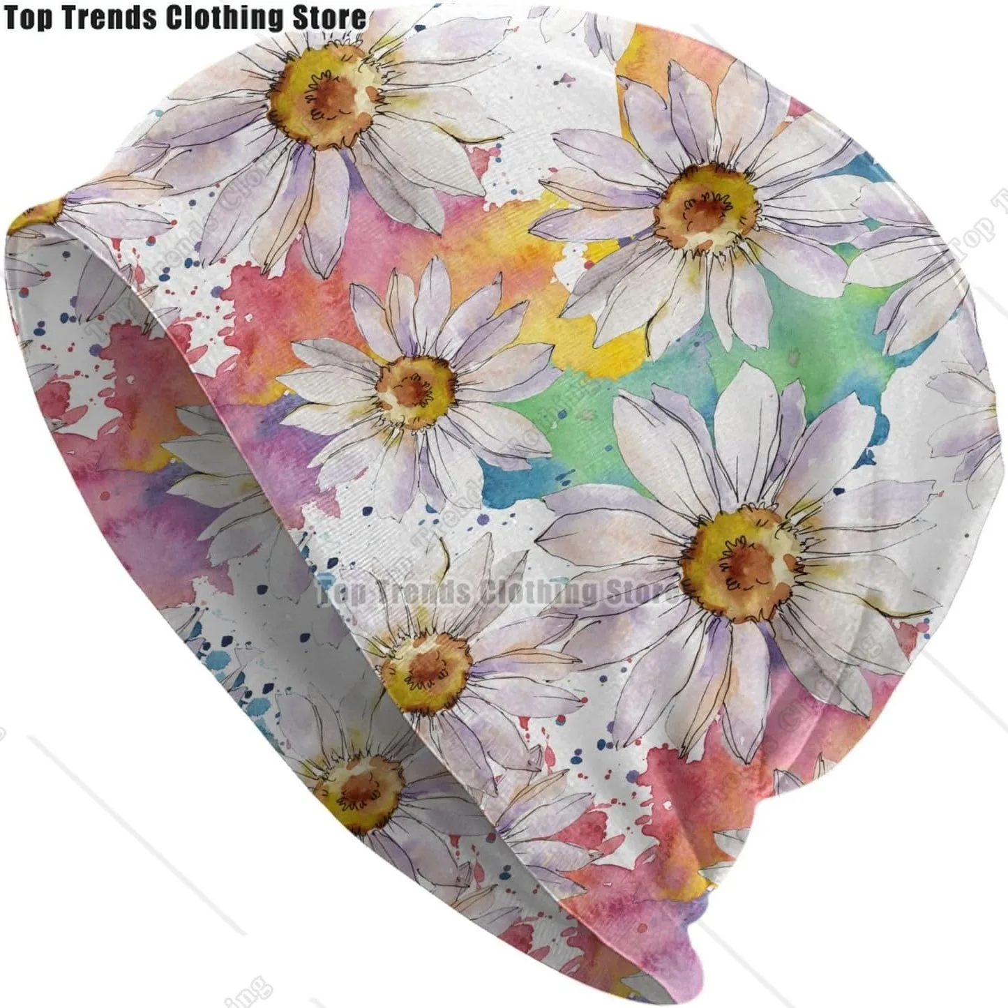 

Grunge Daisy Floral Flower Beanie for Women Men Warm Soft Stretch Knitted Beanies Hat Slouchy Chemo Cap Cancer Headwear Gifts