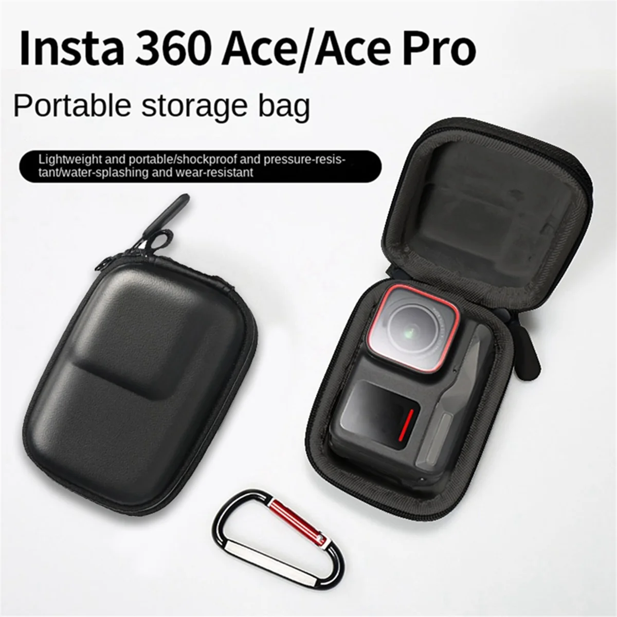 สําหรับ Insta360 Ace Pro รวมทุกอย่างถุงเก็บป้องกันกล่องป้องกันกีฬากระเป๋ากล้องอุปกรณ์เสริม, สีดํา