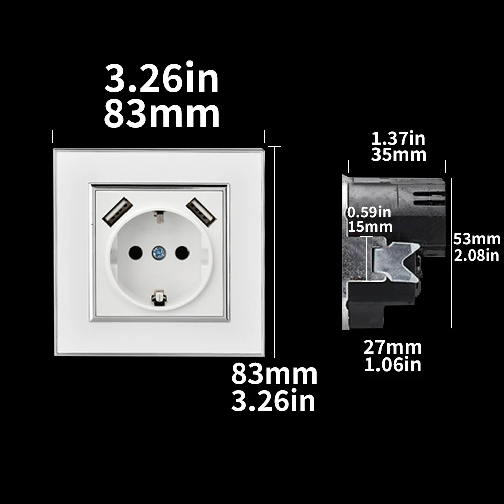 WESA-مقبس طاقة أكريليك عاكس أسود مع 2 USB ، منفذ كهربائي قياسي أوروبي ، قابس أرضي ، مقبس حائط ، مانع للهب #6