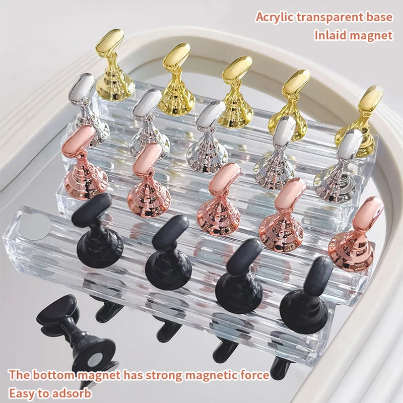 5/10 Pcs Magnetic Nail Stand Press On Nails Display Fake Nail Tips Practice Holder Beginner DIY Manicure Tool