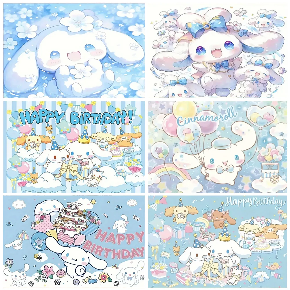 Sanrio 만화 Cinnamoroll 귀여운 생일 파티 배경 장식 배너 Photozone 배경 베이비 샤워 용품 어린이 선물