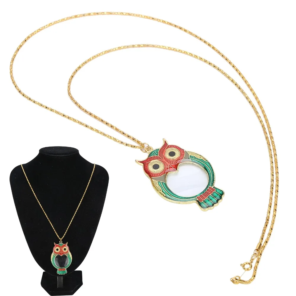 

Cute Owl Pattern Magnifying Glass Metal Green Pendant Magnifier Small Magnifying Glass Owl Pattern Magnifier Book Reading