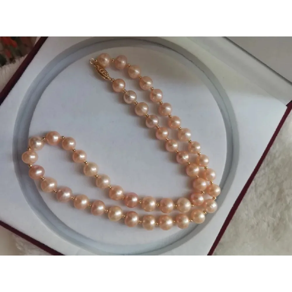 

20 inch natural round AAA+9-10mm pink South Sea pearl necklace in 14K gold