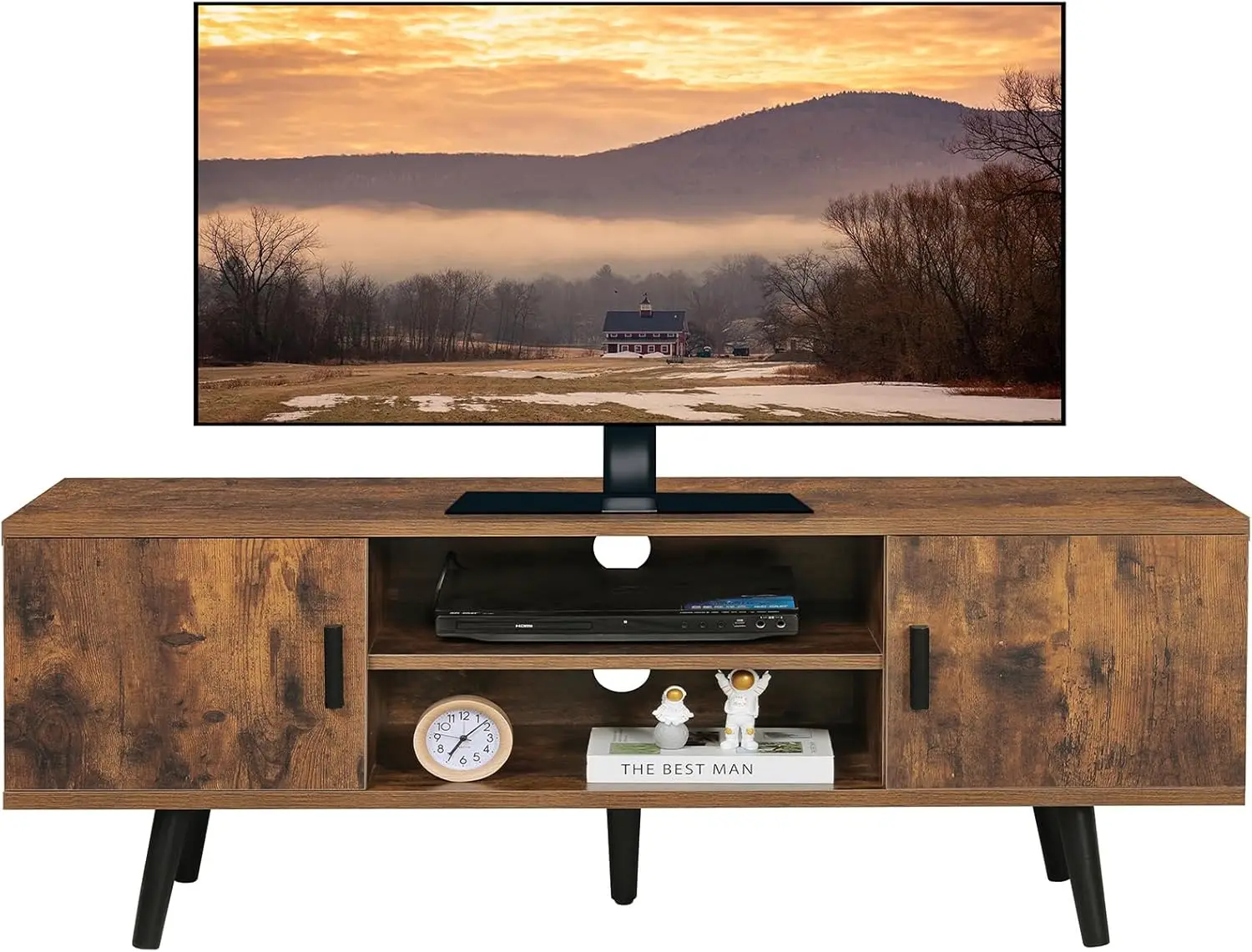 

Iwell TV Stand for 55 Inch TV, TV Console with 2 Cabinets and Shelves, TV Stands for Living Room/Bedroom, Rustic Brown