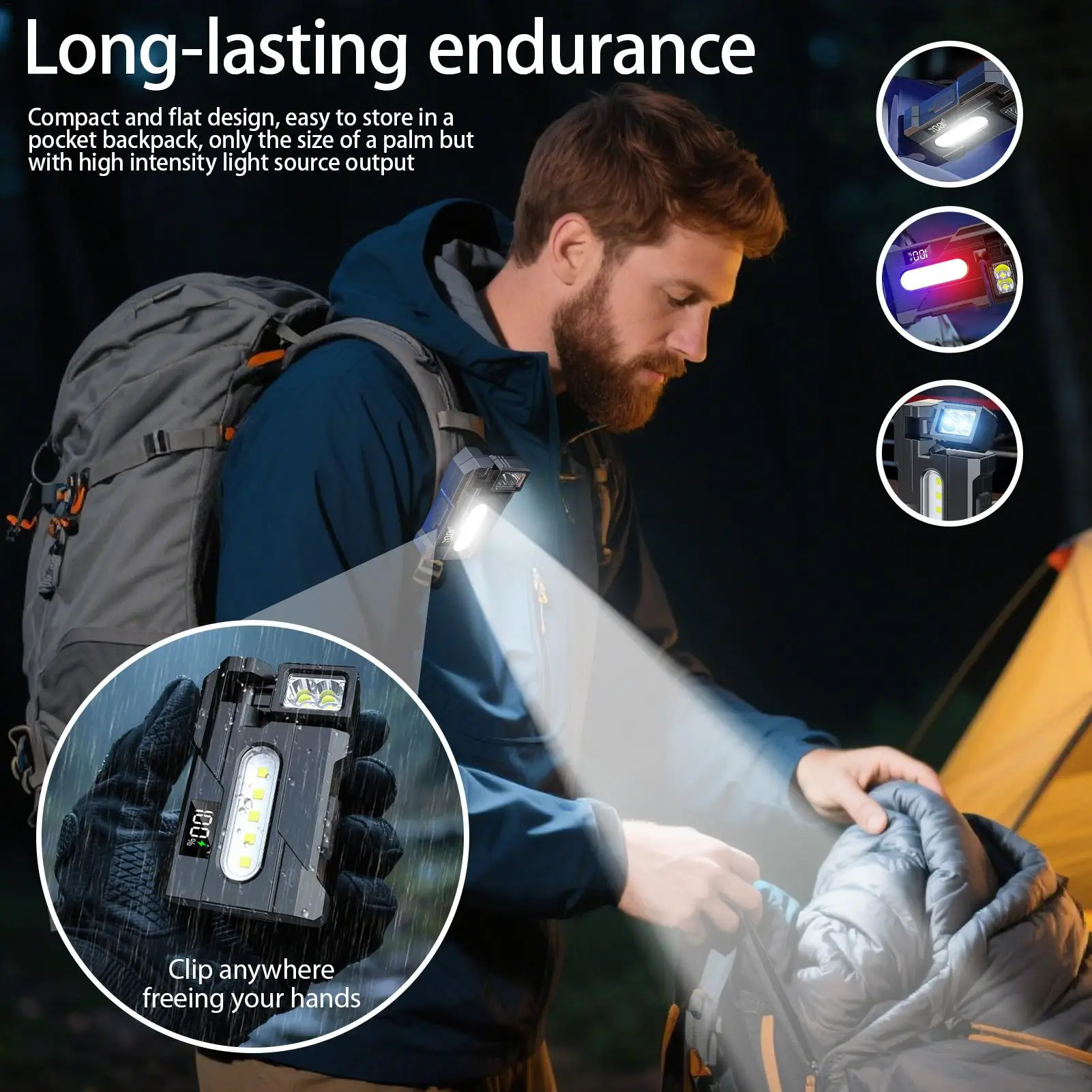 Outdoor Flashlight Rotatable LCD Screen Handheld Compact Flashlight Waterproof Adjustable Angle Torch For Night Fishing