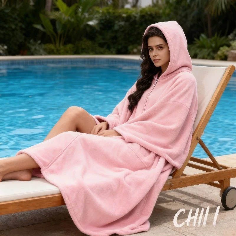 

Women's Hooded Surfing Corner Bath Towels Bathrobes and Warm Changing Clothes for Beach Swimming Surfing and Diving