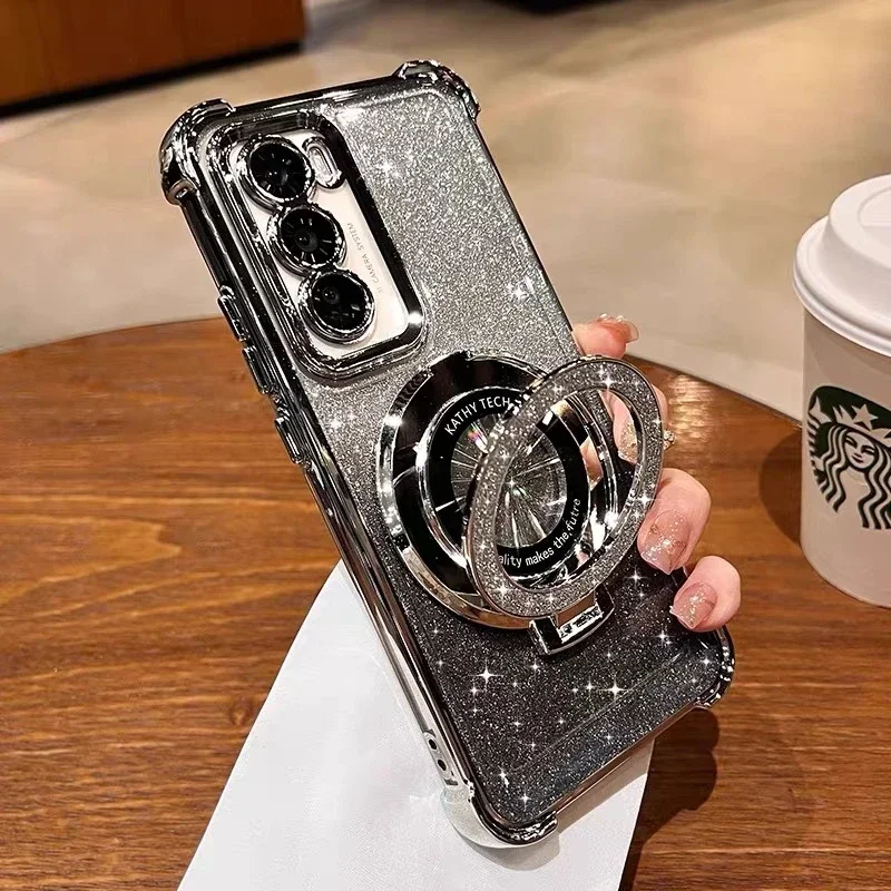 Glitter Magsafe Magnetic Ring Stand Case for Samsung Galaxy S24 S23 S25 Ultra A56 A36 A55 A35 A25 A15 A05S A54 A53 A52 Cover