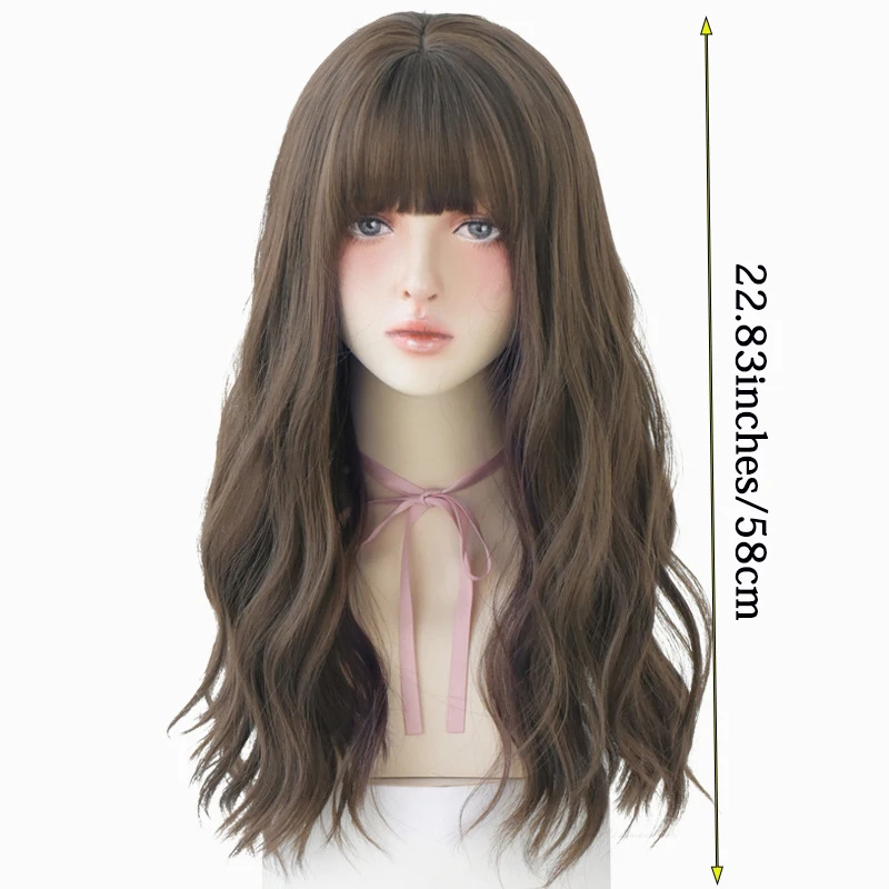 ลดล้างสต๊อก: ผมหยิกหยักศก 22 นิ้ว มีหน้าม้า ผมสังเคราะห์ธรรมชาติ เหมาะสำหรับงานปาร์ตี้ประจำวันของผู้หญิง วิกผมฮาโลวีน