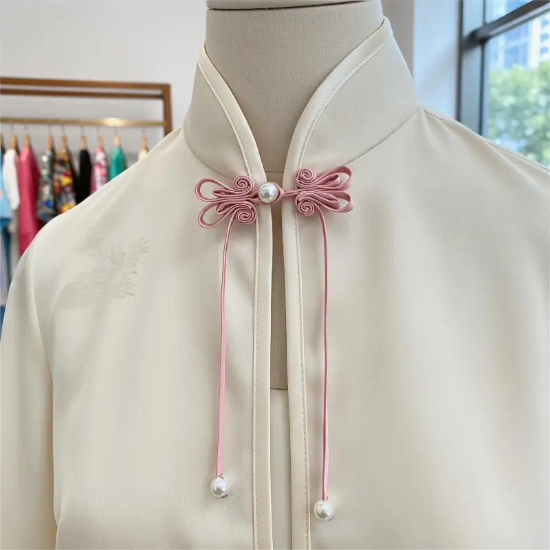 Chinese Style Handwoven Pearl Tassel Buttons Cheongsam Buckle Beaded Trim Fastener For Rabbit Ear Long Tail Decorative Buttons