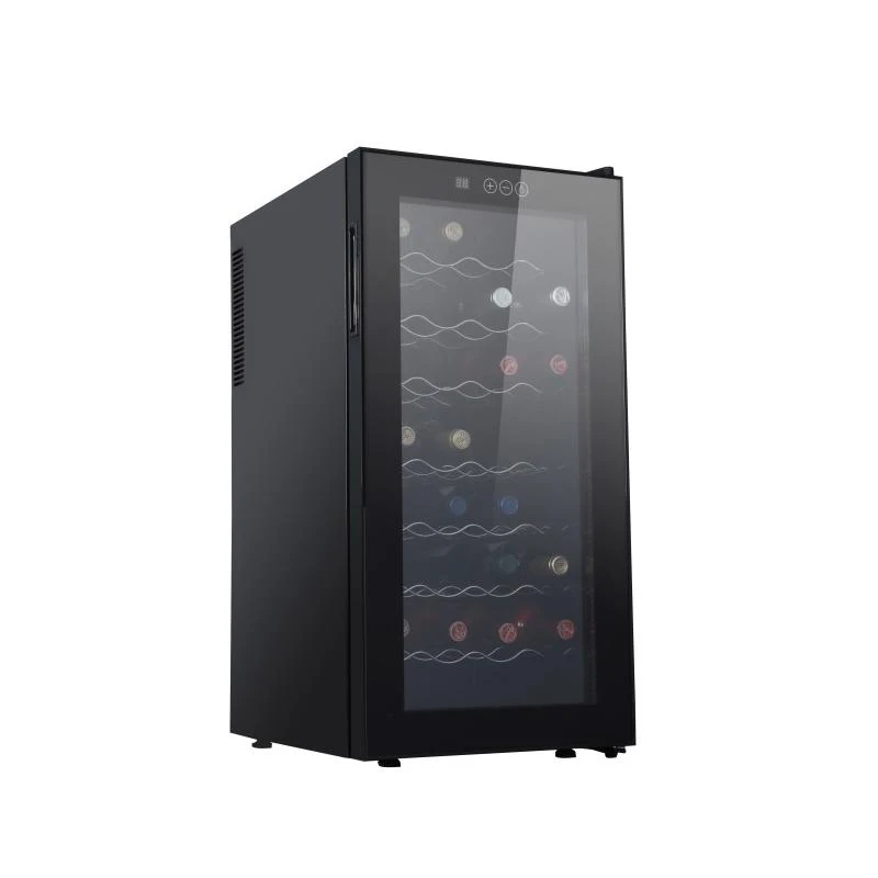 32-Bottle Freestanding Wine Cooler Refrigerator Electric Low Frequency Silence Compressor Humidity Control Glass Outdoor Car RV