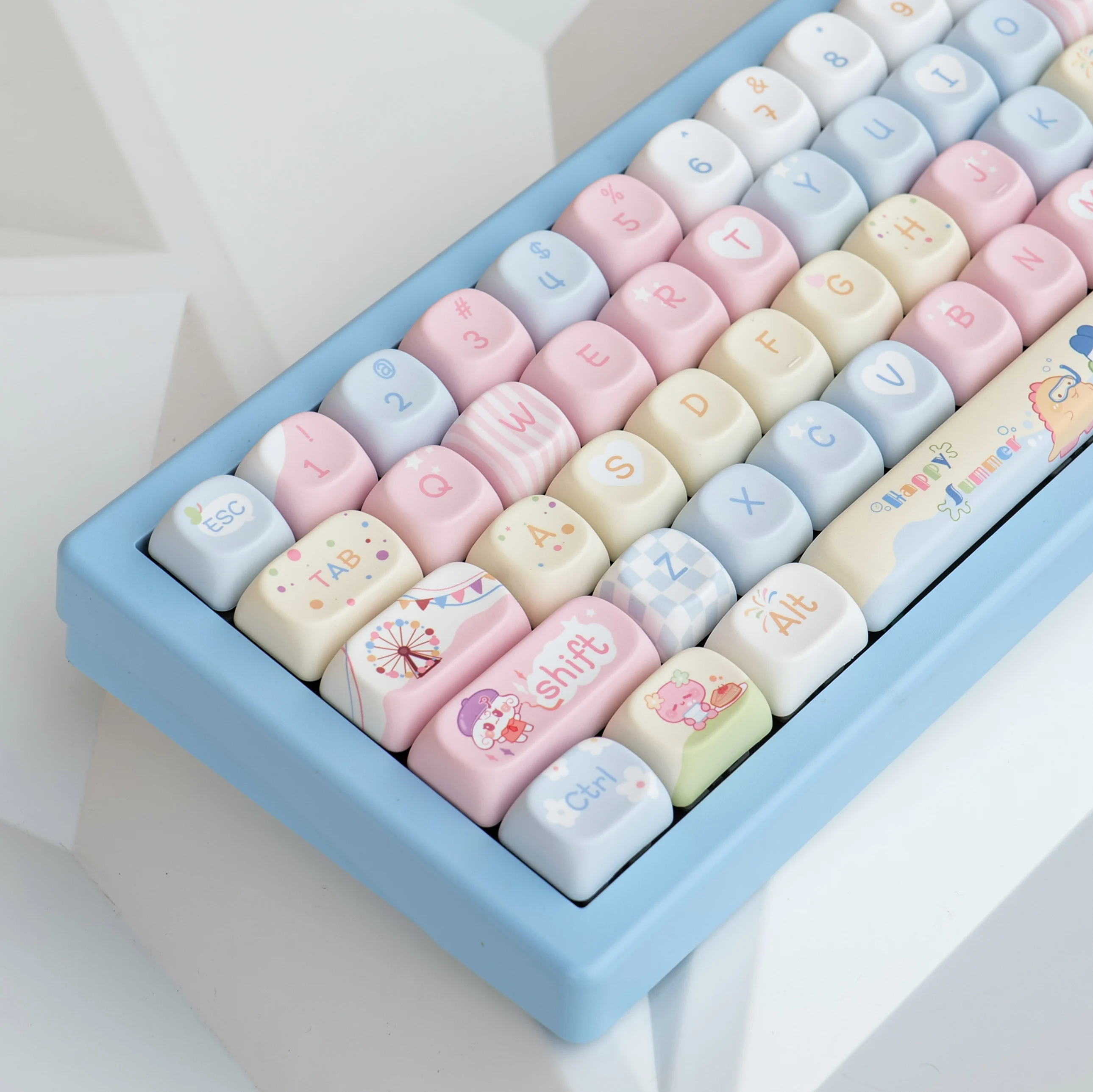 141 Keycaps Summer Party Keycaps Original Height Girl Cute Electronic Pet Tamagotchi Key Cap PBT Five-sided Sublimation Keycaps