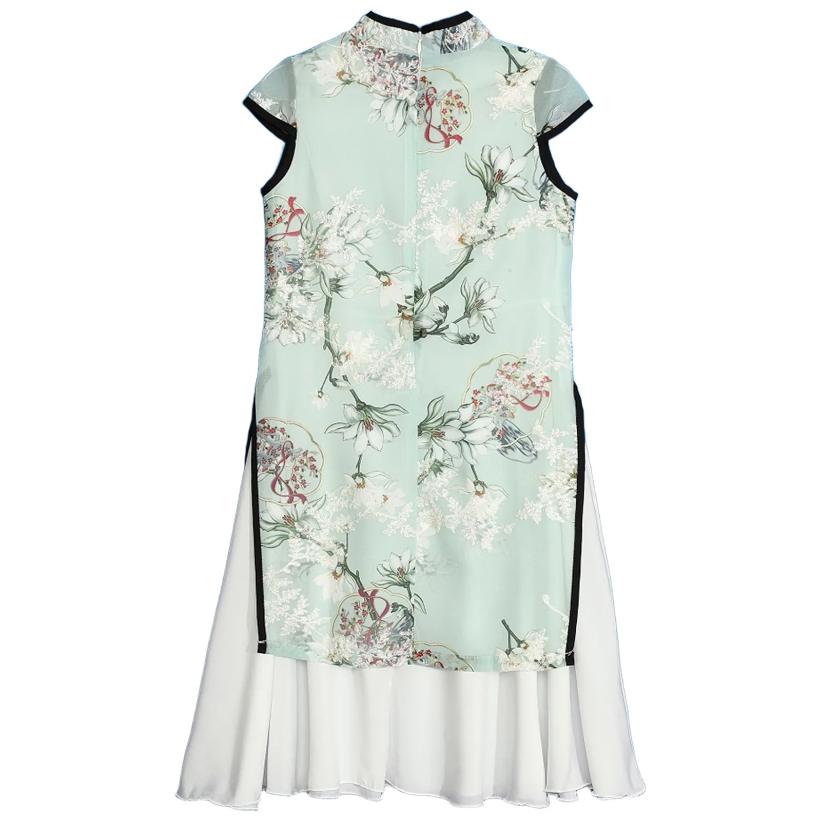 Cheongsam tradizionale cinese per bambine, abito ricamato con stampa floreale, bottoni con nodo, maniche ad aletta, costume cosplay di Halloween