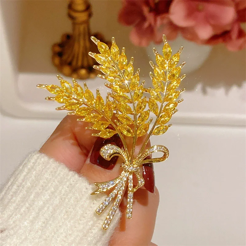 Exquisite Wheat Brooch for Women Men Dainty Plant Brooches Pins Inlaid Zircon Jewelry Trendy Accessories Party Gifts 2026