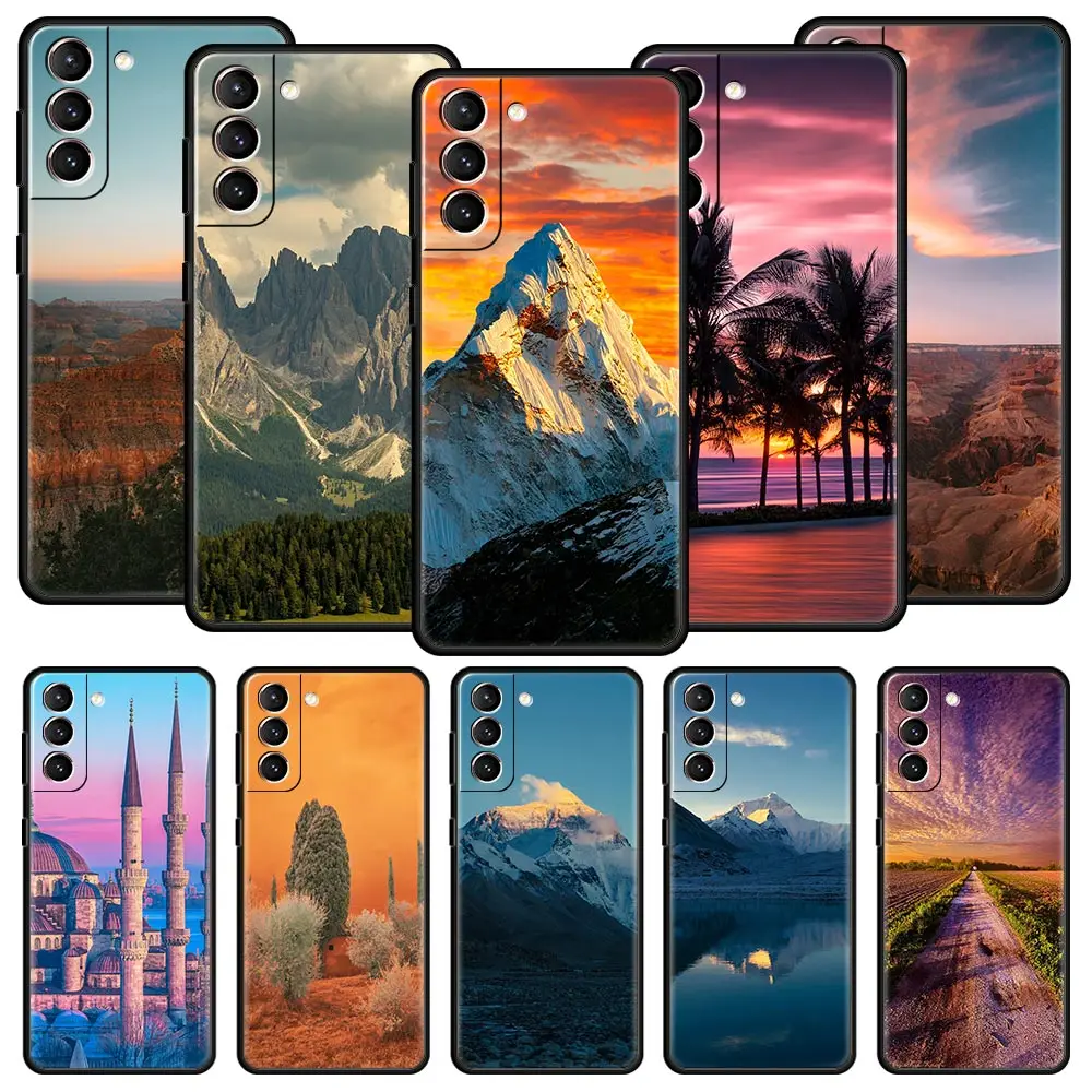 Phone Case For Samsung Galaxy S26 S25 FE S24 S23 S22 S21 Ultra S20 5G S10E Plus Protect Cover Sunset Mountain Scenery