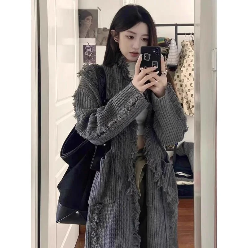 

Женский кардиган средней длины, осенний, в стиле гайару, с объемным декором, облегающий, свободный, с рукавом до локтя, с воротником-стойкой, Y2K