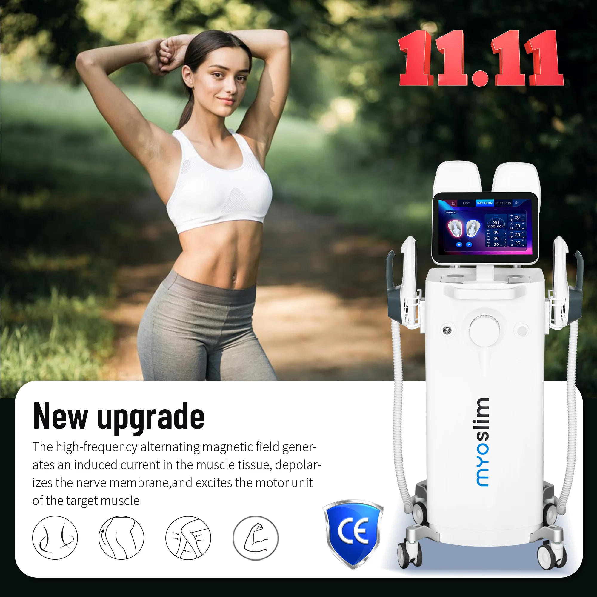 

Myoslim 15 Tesla 6500W 4 Handle Neo RF EMS PRO White Sculpt Machine Fat Body Slimming Technology Salon.
