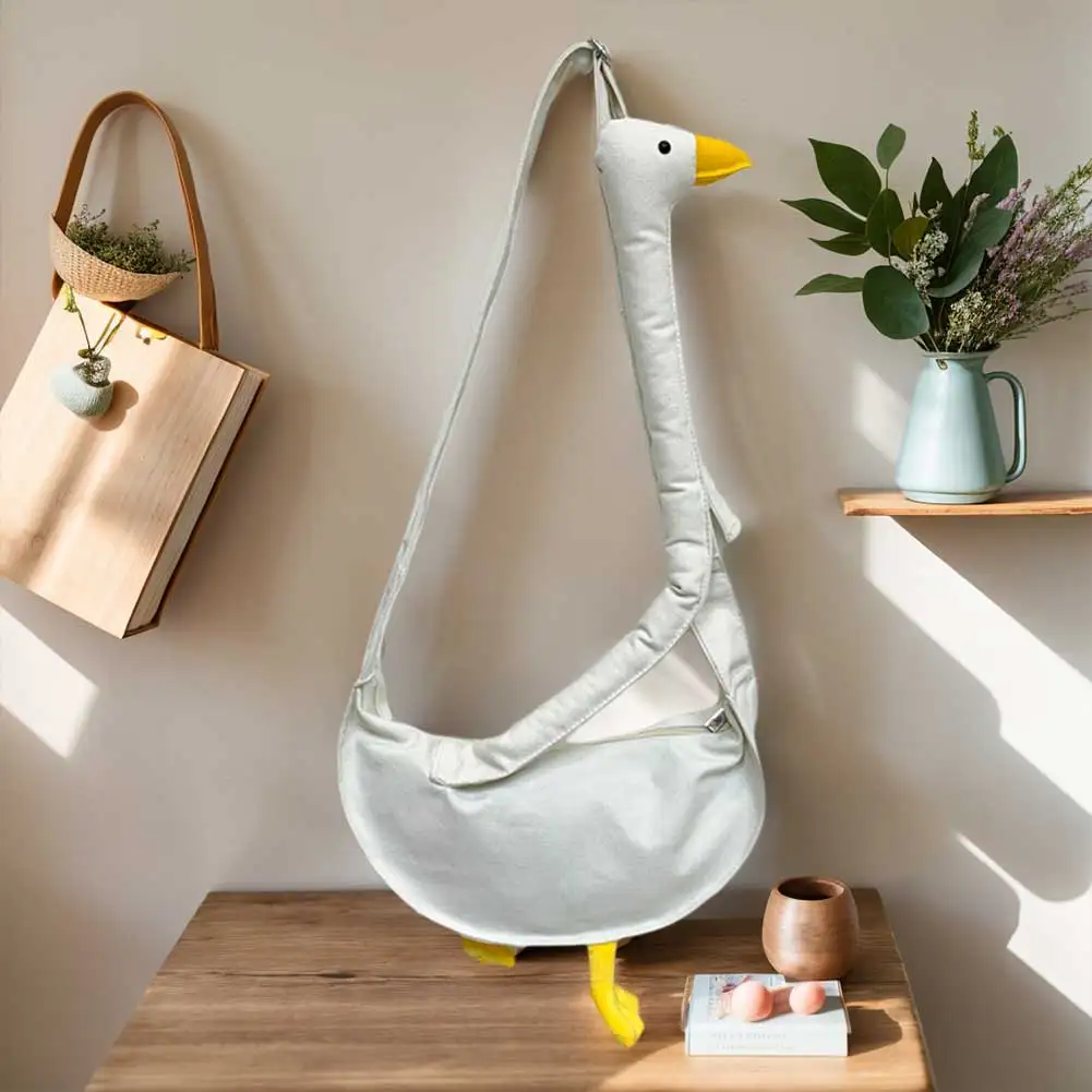 

Women Cute Shoulder Bag Adjustable Strap Canvas Cartoon Goose Bag Large Capacity Funny Goose Shoulder Bag Daily Bag for Girls