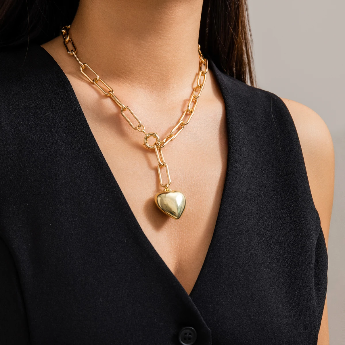 قلادة قلادة فريدة من نوعها على شكل قلب قوطي للنساء والرجال ، مشبك قابل للتعديل ، سلسلة الجرونج ، مجوهرات ستيمبونك