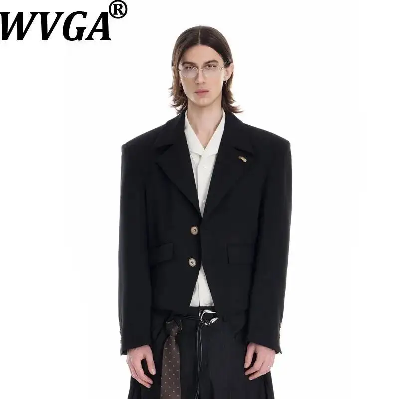 WVGA Spring Autumn New Men's Vintage Short Blazer Turn-Down Collar Unique Slanted Hem Design Niche Chic Casual Jakcet Ins W26375