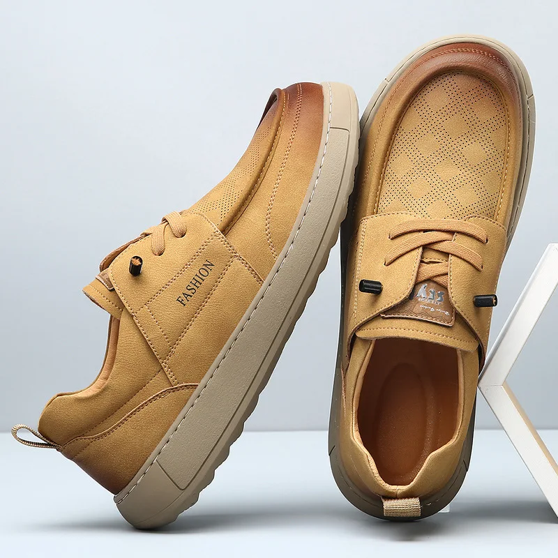 New Autumn Fashion Business Casual Shoes for Men Solid Color Cow Leather Loafers Male Soft Sole Lace Designer Shoes Man - Image 2