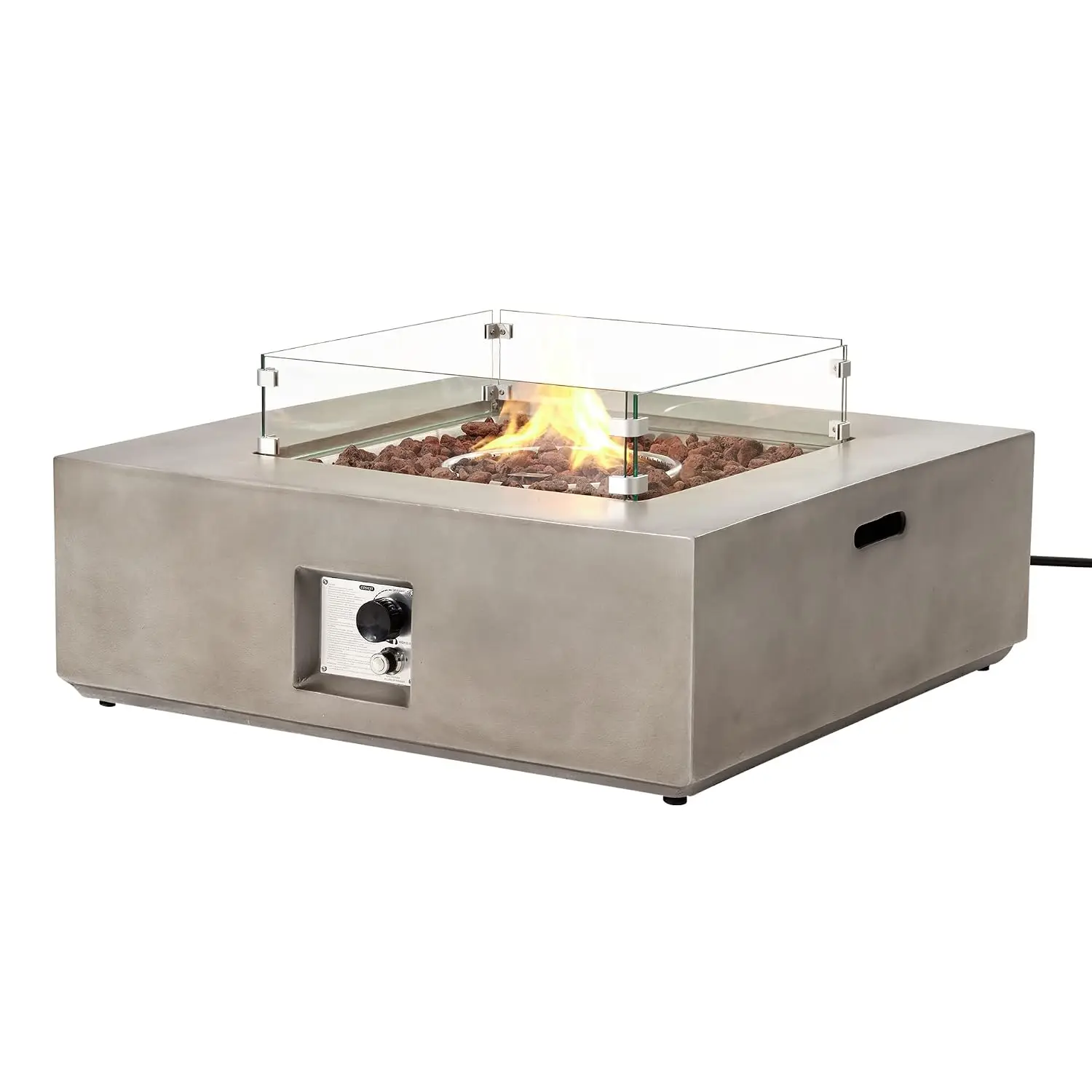 Outdoor Propane Burning Fire Pit, Square Patio Fire Table 50,000 BTU Fire Pit for Outside in Gray w Glass Wind, Customized