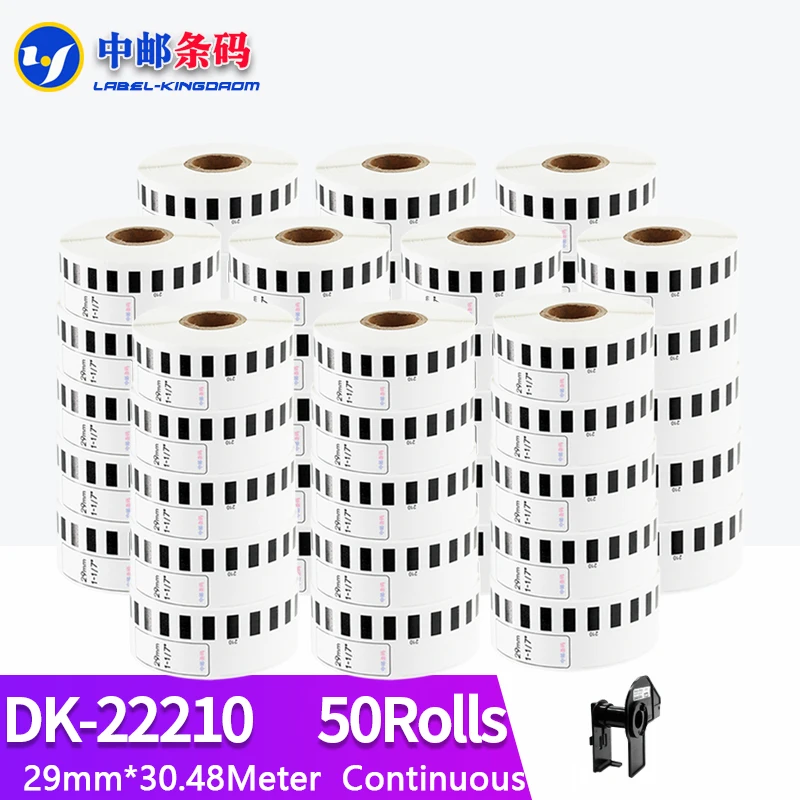 

50 Refill Rolls Generic DK-22210 Label 29mm*30.48M Continuous Compatible for Brother Thermal Printer White Paper DK22210 DK-2210