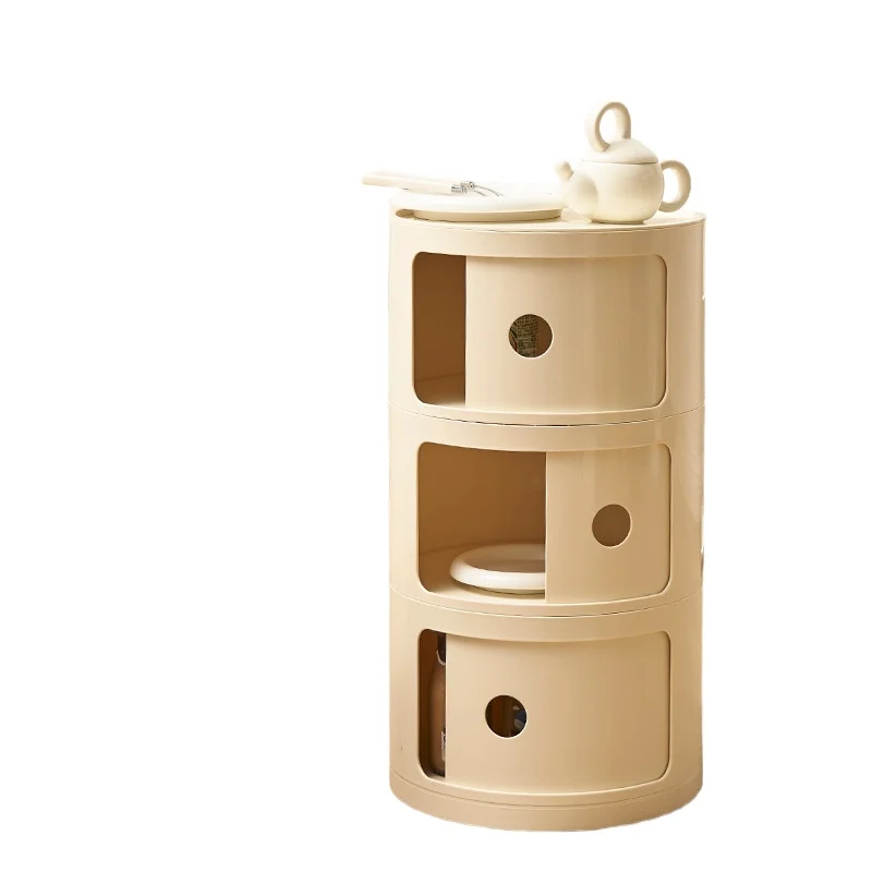 

Nordic simple round cabinet sliding door bedside table multi-layer round storage cabinet living room sofa side cabinet