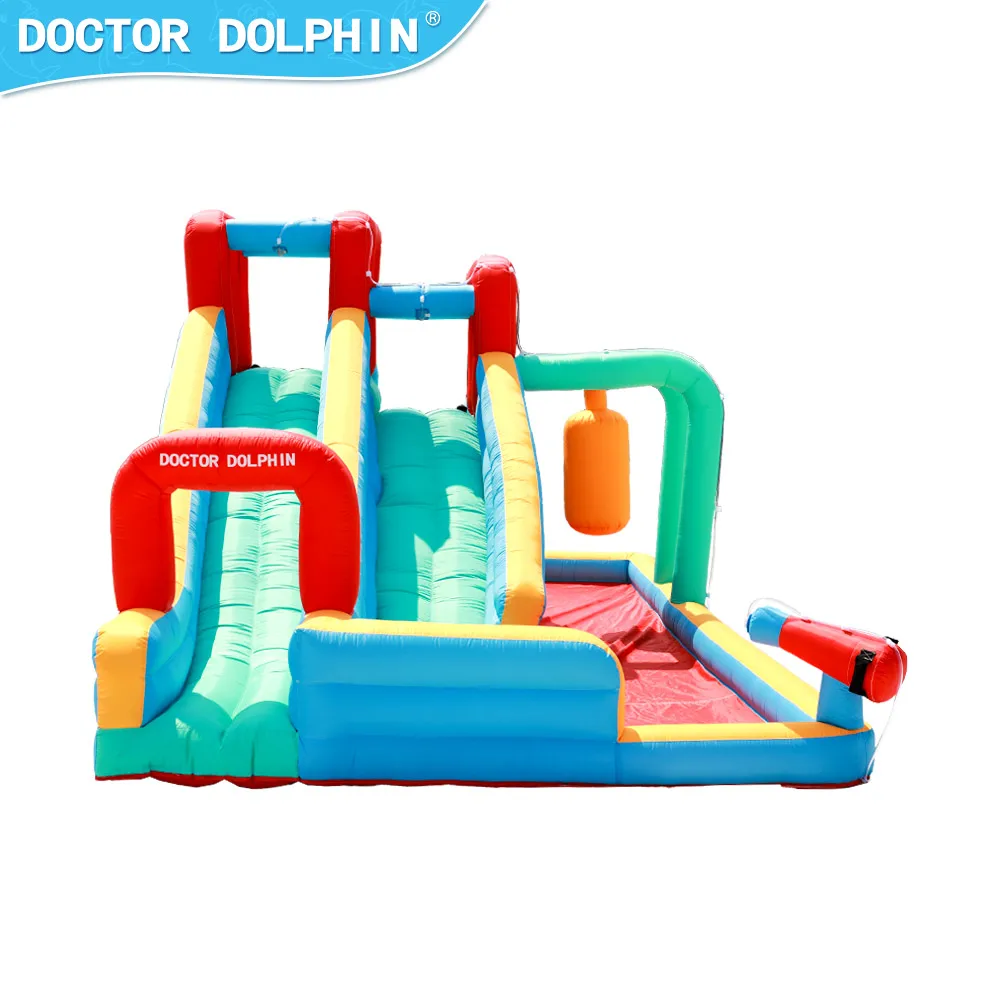 สไลเดอร์น้ำเป่าลมราคาถูกพร้อมบ้านเด้งดึ๋งสำหรับเด็ก ดีไซน์ใหม่จาก Doctor Dolphin เหมาะสำหรับงานปาร์ตี้