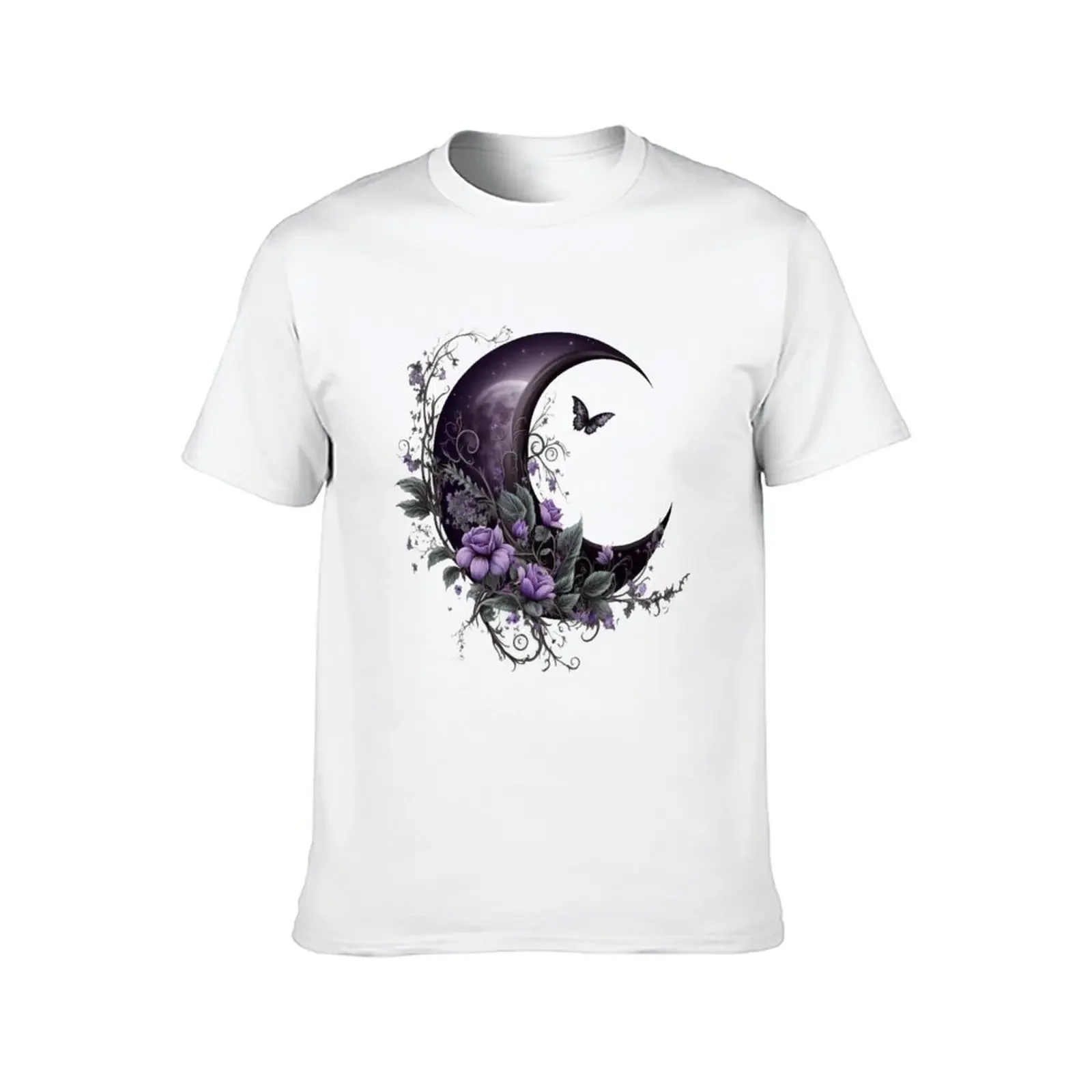 Purple Lilac Black Butterfly Crescent Moon Flower T-Shirt Blouse customizeds men graphic t shirts