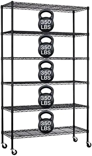 

Metal Shelves 6 Layer Wire Shelving on Wheels Heavy Duty Metal Rack Utility Shelves 48" NSF Steel Racks 2100 LBS Capacity A