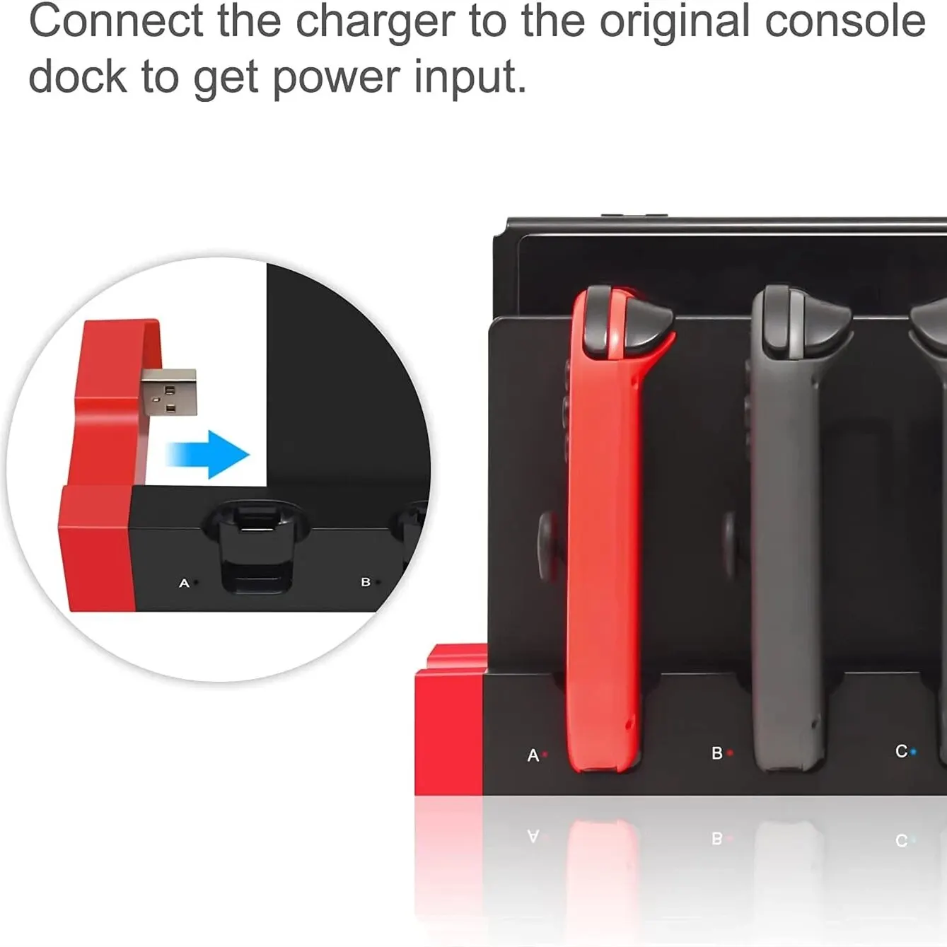 Joycon Charging Dock Station for Switch&OLED - Charges Up To 4 Controllers, Compatible with Switch and OLED Model