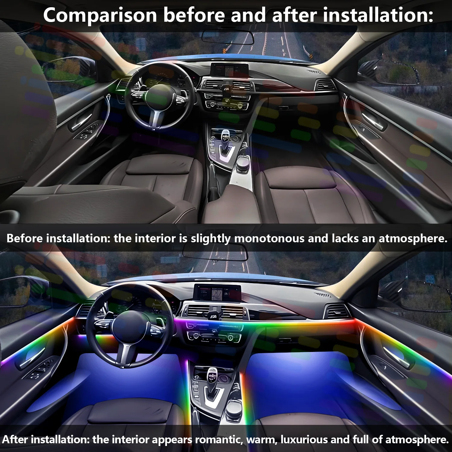 أضواء الغلاف الجوي الداخلي لبيئة السيارة Led شريط النيون App التحكم 64 RGB الإضاءة لتويوتا كامري 5 2001-2006