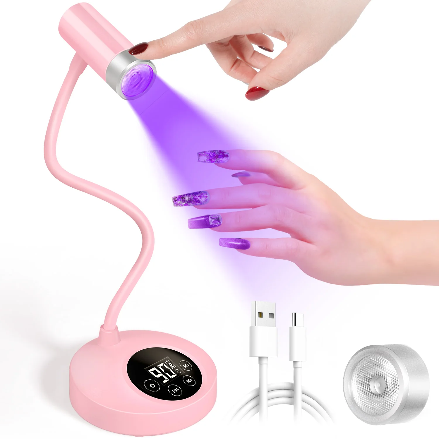 الأشعة فوق البنفسجية LED مسمار مصباح قابلة للشحن معقوفة الأشعة فوق البنفسجية ضوء للأظافر المحمولة 12 واط LED مسمار ضوء مسمار مجفف مع 4 الموقتات ومستشعر تلقائي