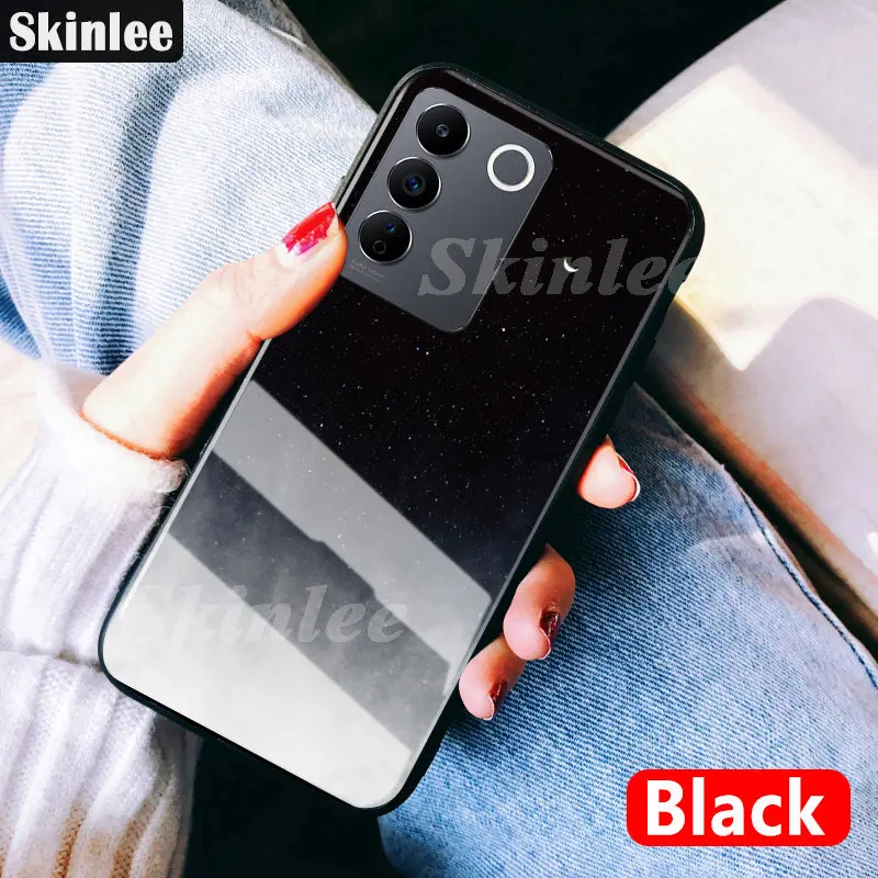 Skinlee Tempered Glass Case For VIVO V27E Cover Marble Print Soft TPU Frame Shockproof Cover For VIVO V27 Pro 5G Case Funda