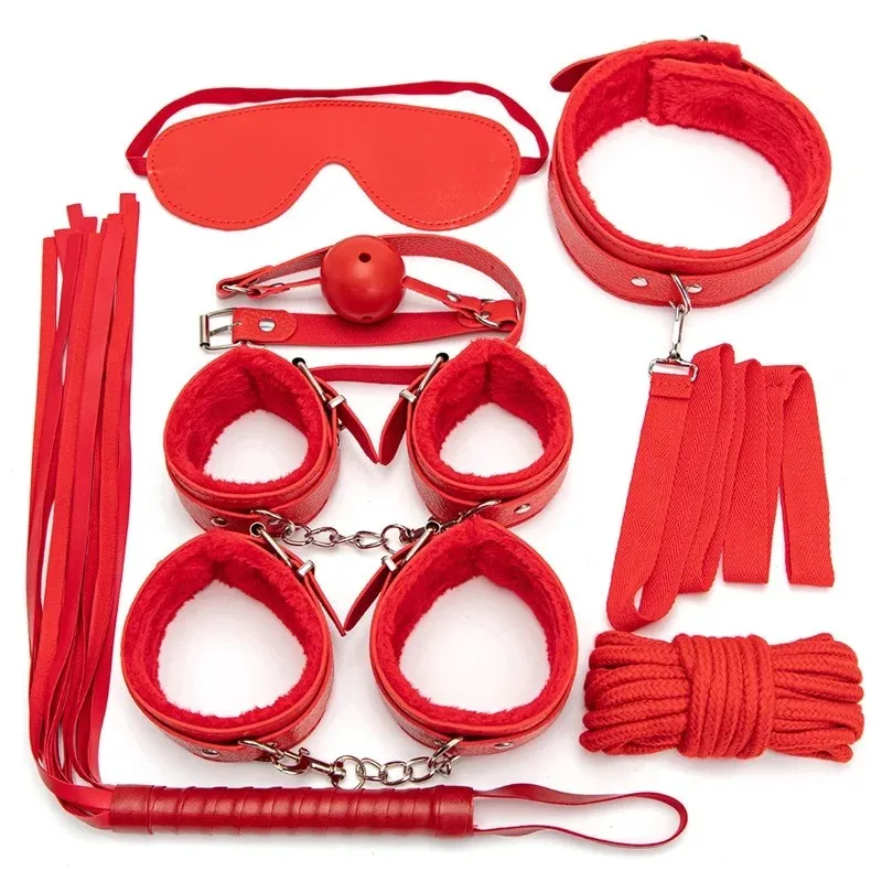 Ensemble de jouets sexuels BDSM pour femmes, menottes de bondage, fouet sexuel, bâillon buccal, jeux pour adultes, 7 pièces