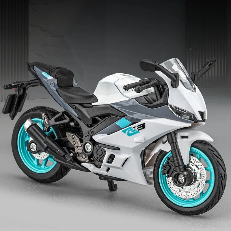 1:18 R3 Alloy Diecast Motorcycle Model Toy Car Front Wheel Steering Shock Absorption Motorbike Gift