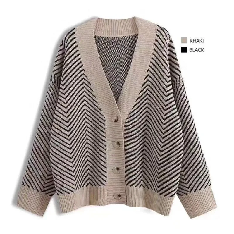 

Fashion Striped Cardigan Sweater Women Knitted Coats Autumn Winter Female Long Sleeve Casual Knit Jacket Cardigans Tops Knitwear