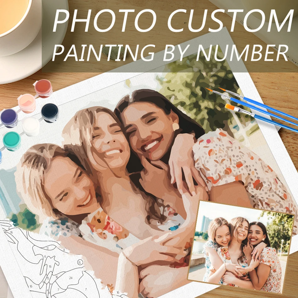 

24/36/48 Colors Acrylic Paints Painting By Numbers Friend Group Photo Family Photo Picture Customized On Canvas Personalized Gif