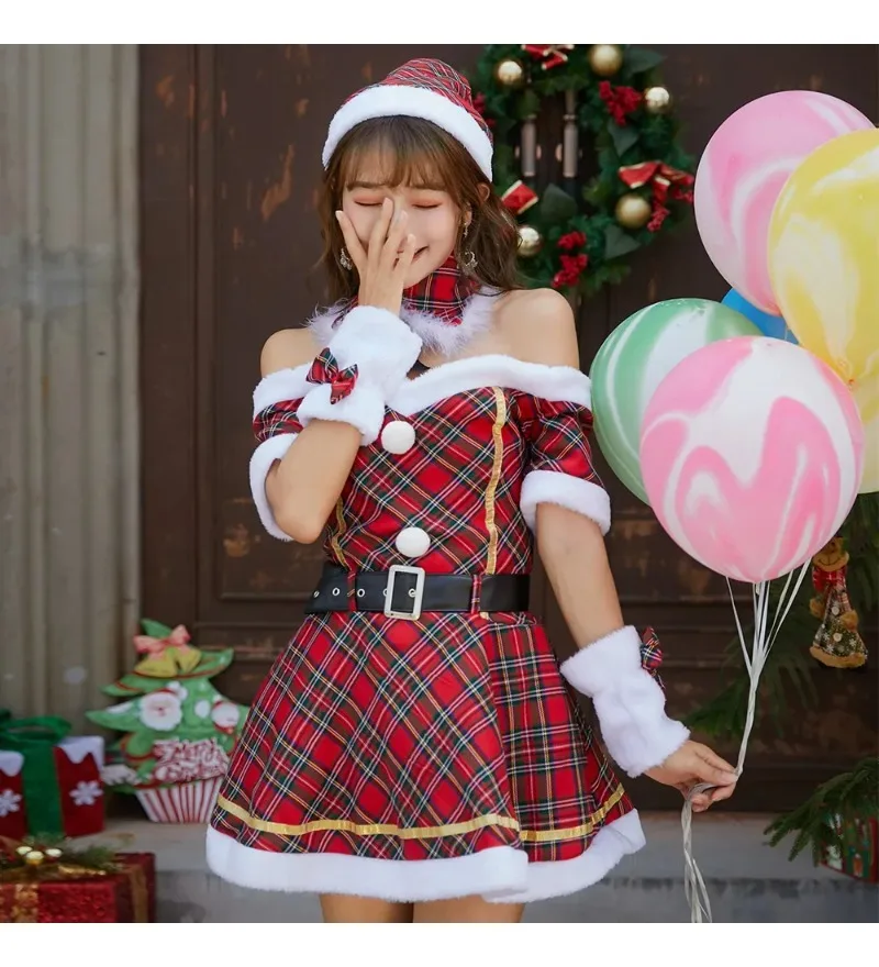 المرأة سانتا كلوز منقوشة موضوع حلي تأثيري الزي حزام الخصر فستان عيد الميلاد يتوهم