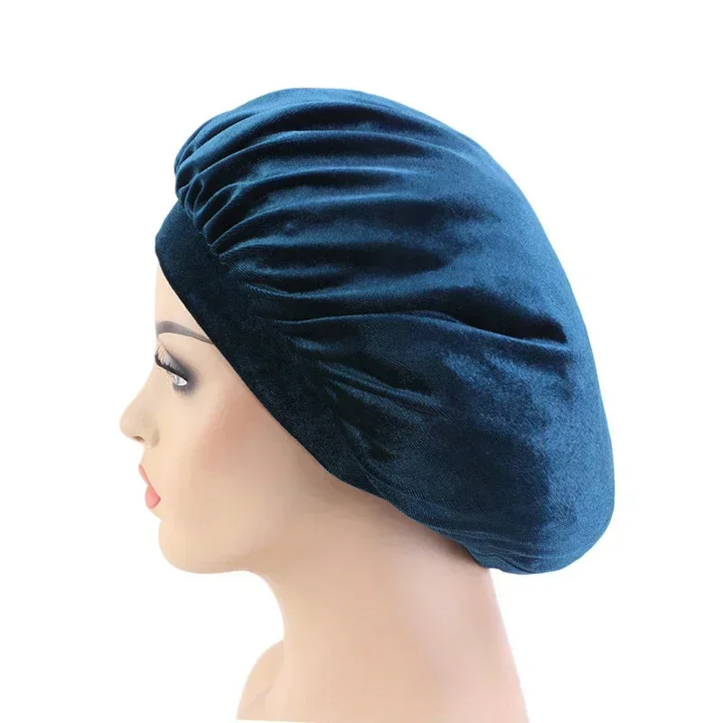 New Velvet High-Stretch Wide-Side Nightcap Velvet Cap Chemo Cap Turban Hat Cancer Chemo Sleep Hats Bonnet Bone Hair Loss Caps