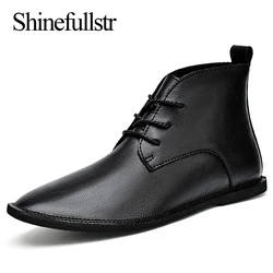 Winter Mens Retro Leather Boots Men Casual Black Brown Ankle Boots Lace Up Size 38-46 47 Dropshipping