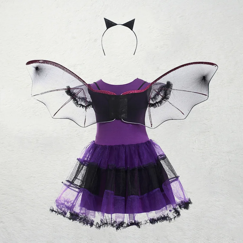 Halloween Mädchen Hexen- und Fledermaus-Kostüm-Set, verschiedene Stile, Tüll-Kostüm mit Hut und Stirnband, Kinder-Partykleidung – Detail 5