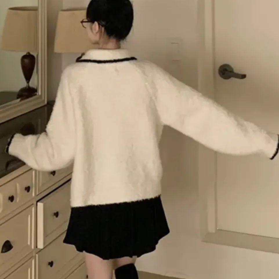 Frauen Herbst Chic Lose Casual Faul Sle Farbe Blo Kragen Weiche Gemütliche Oberbekleidung Gestrickte Offene Strickjacke Top Lange Sve