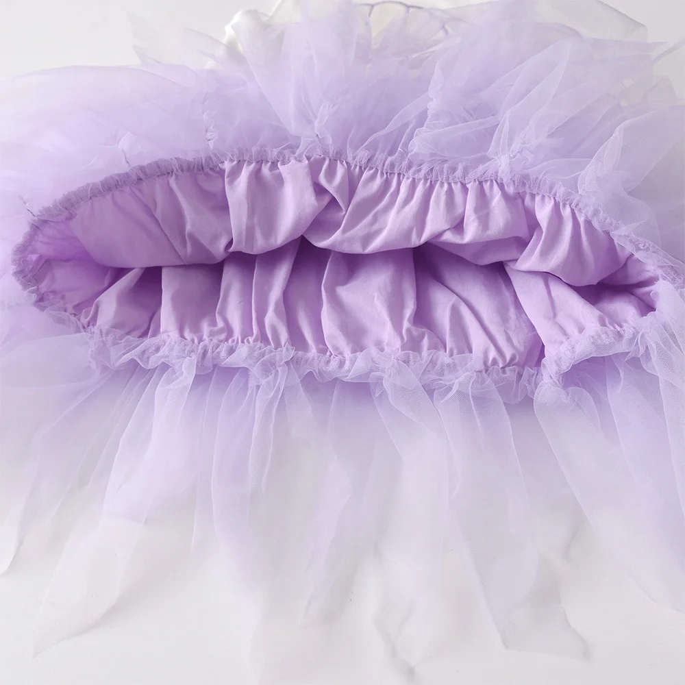 VIKITA Kinder-Kleid in Lila mit Muschel-Stickerei, gestrickt, für Mädchen, Sommer, ärmellos, unregelmäßig, für Party, Tanz, elegantes Tutu-Kuchenkleid – Detail 7