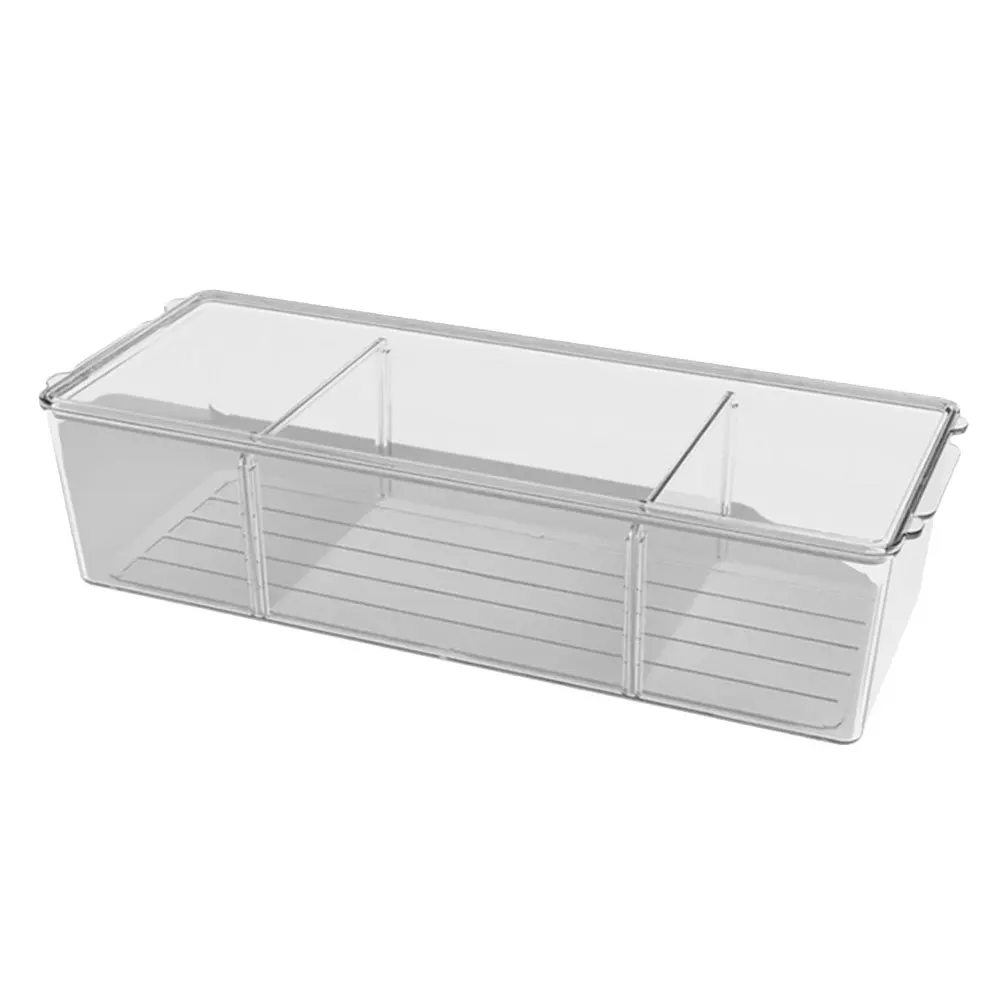 

Transparent Storage Box 3 Grids Desktop Organizer for Cosmetics Pencils Keys Sundries Household Sorting Case Multi-Function